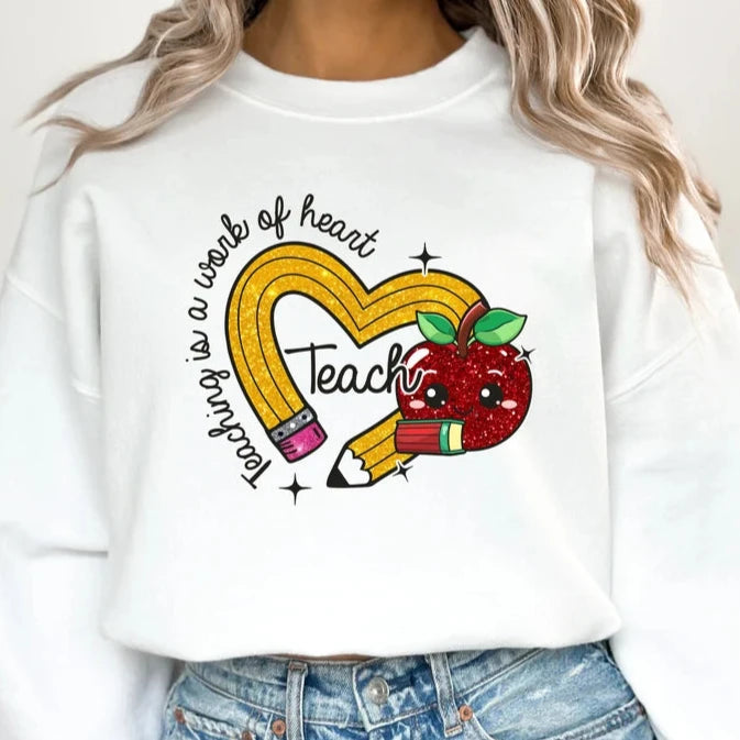 Teaching Is A Work Of Heart Faux Glitter